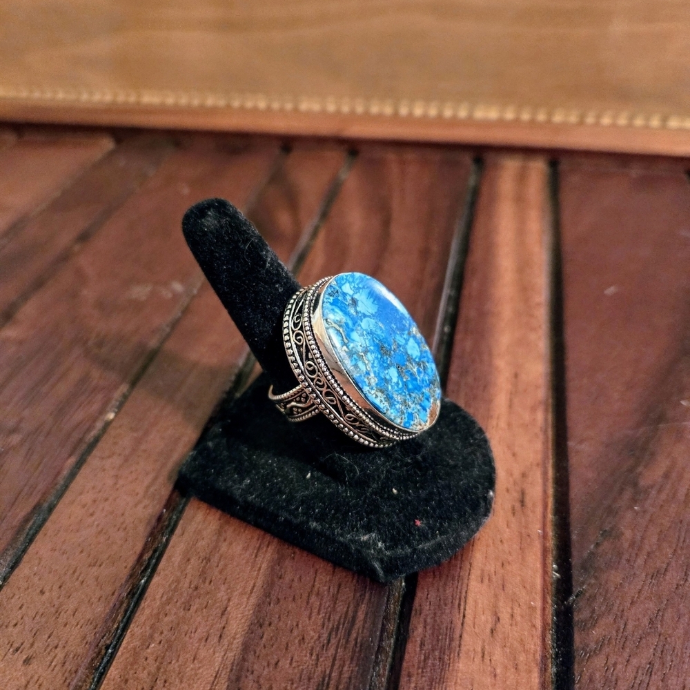 Boho Chic Turquoise Silver Plated Statement Ring … - image 4
